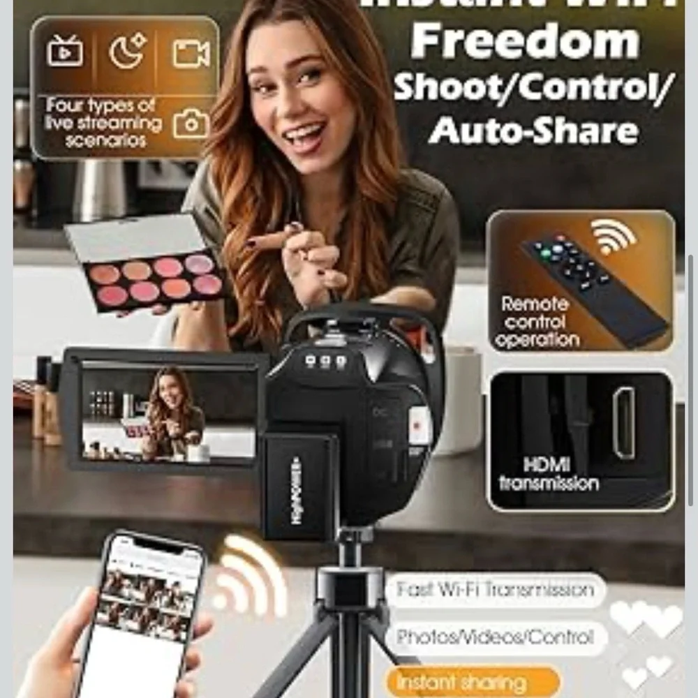 5K Video Camera with WiFi and 8X Optical Zoom - Black